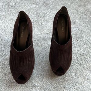 Calvin Klein chocolate brown suede shoes.  Lightly used.  Excellent condition.